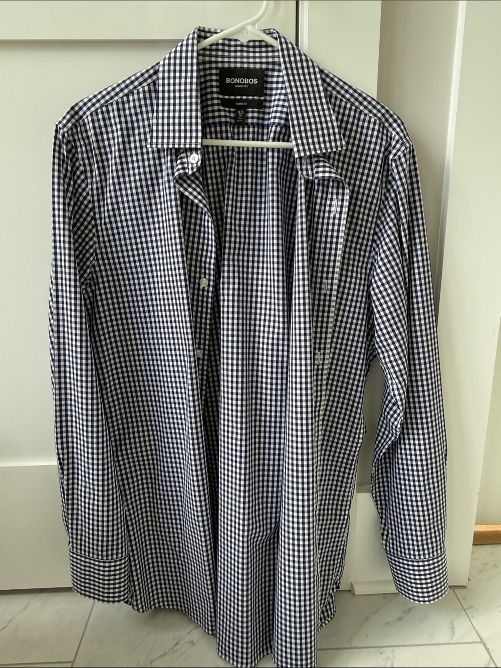 Bonobos Men's Navy and White Gingham Dress Shirt Button up